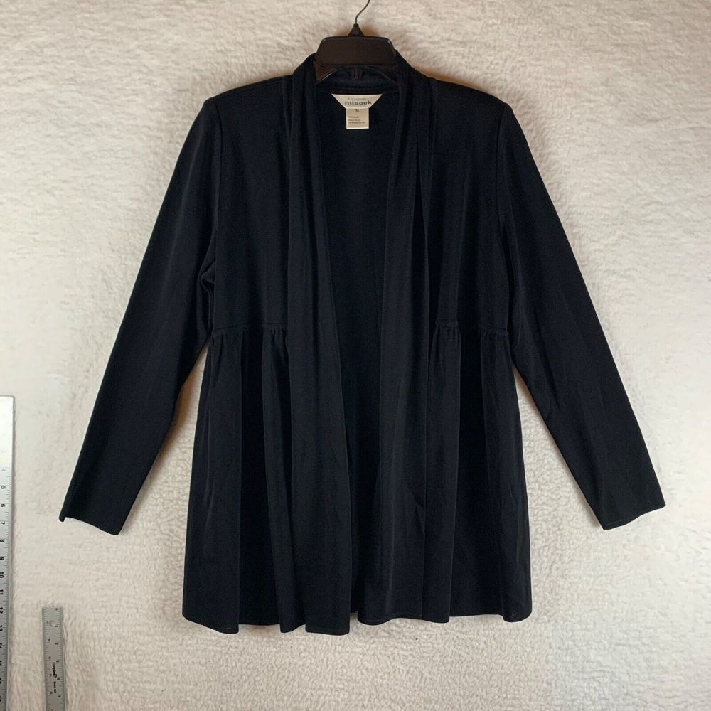 Exclusively Misook Women's Black Open Front Acrylic Cardigan Soft Sweater Size M